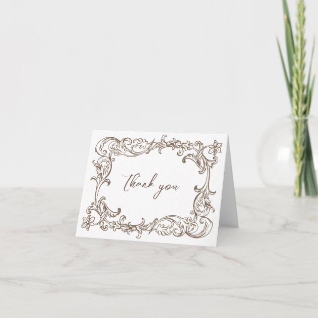 Rococo Florentine Monochrome Thank You Card (Front)