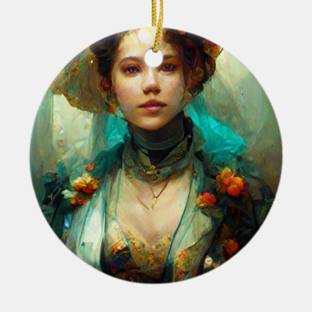 Rococo Future Sci-Fi Fantasy Ceramic Tree Decoration (Front)