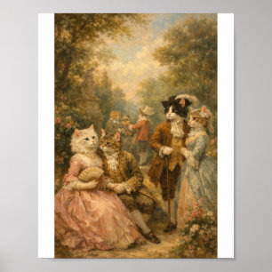 Rococo Garden Cats Gathering Poster
