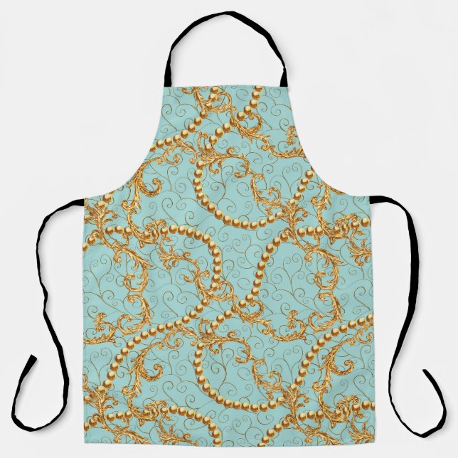 Rococo golden elements seamless pattern. Gold text Apron (Front)