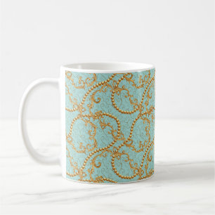 Rococo golden elements seamless pattern. Gold text Coffee Mug