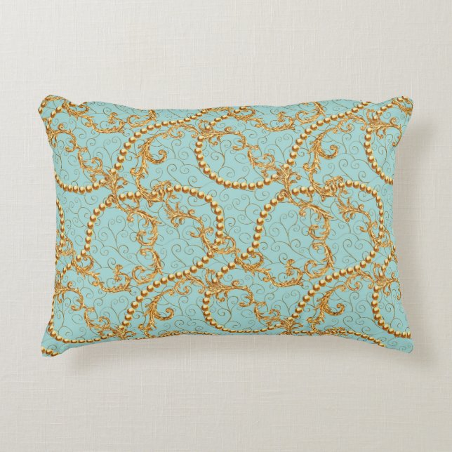 Rococo golden elements seamless pattern. Gold text Decorative Cushion (Front)
