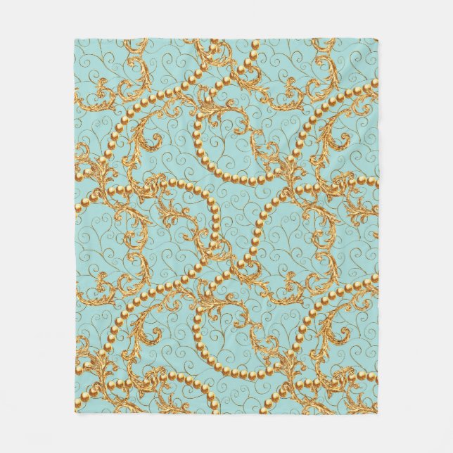 Rococo golden elements seamless pattern. Gold text Fleece Blanket (Front)