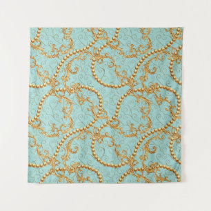 Rococo golden elements seamless pattern. Gold text Tapestry