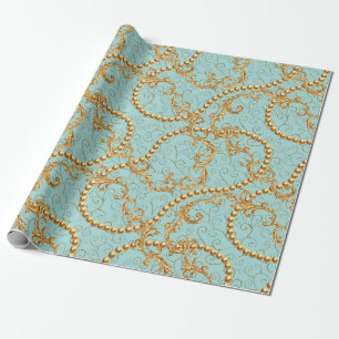 Rococo golden elements seamless pattern. Gold text Wrapping Paper