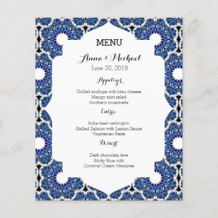 Rococo Indigo Beautiful Blue Wedding Menu