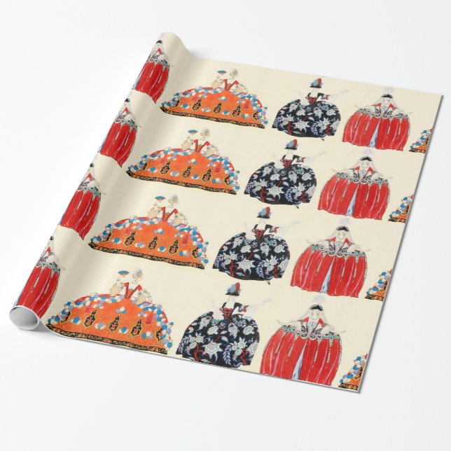 ROCOCO LADIES ART DECO FASHION COSTUME DESIGN WRAPPING PAPER (Unrolled)