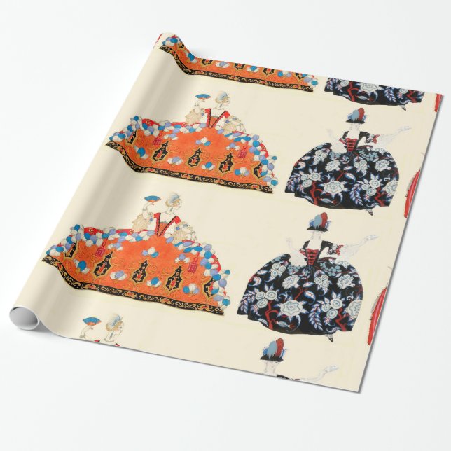 ROCOCO LADIES ART DECO FASHION COSTUME DESIGN WRAPPING PAPER (Unrolled)