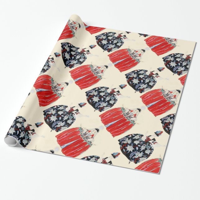 ROCOCO LADIES ART DECO FASHION COSTUME DESIGNER WRAPPING PAPER (Unrolled)