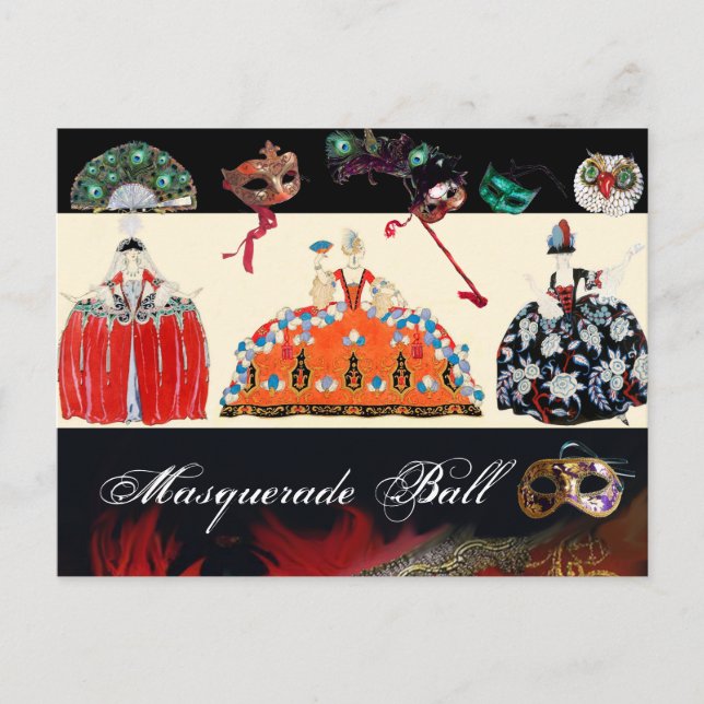 ROCOCO LADIES MARDI GRAS MASQUERADE BALL MASKS POSTCARD (Front)