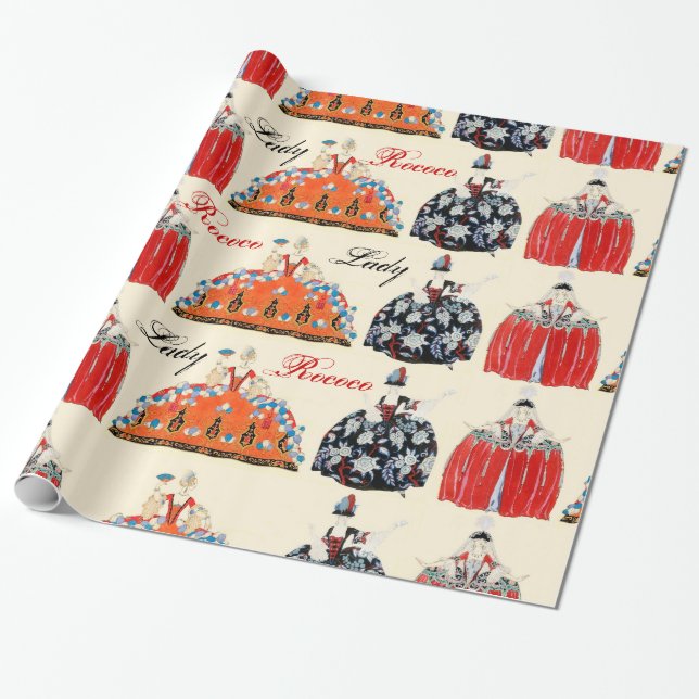 ROCOCO LADY ART DECO FASHION COSTUME DESIGNER WRAPPING PAPER (Unrolled)