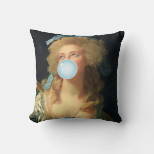 Rococo Lady with Bubblegum Altered Vintage Art  Cushion