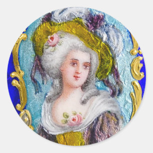 ROCOCO LADY WITH PINK ROSES CLASSIC ROUND STICKER