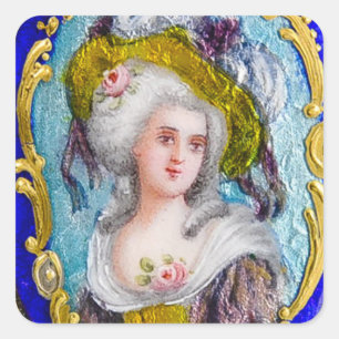 ROCOCO LADY WITH PINK ROSES SQUARE STICKER