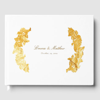 Rococo Marie Antoinette Golden Botanical Crest Guest Book