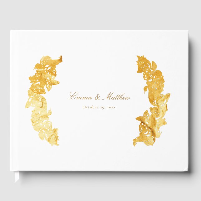 Rococo Marie Antoinette Golden Botanical Crest Guest Book (Front)