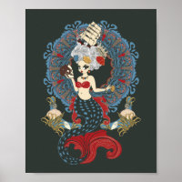 Rococo mermaid art nouveau card