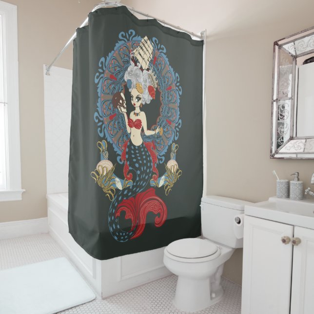 Rococo mermaid art nouveau shower curtain (In Situ)