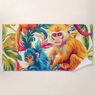 Rococo Monkey Pattern Beach Towel