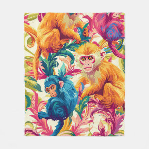 Rococo Monkey Pattern Fleece Blanket