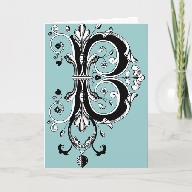 Rococo Monogram Letter B Note Card (Front)