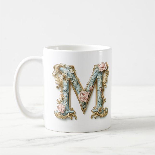 Rococo Monogram 'M' Mug for a Coffee Princess (Left)