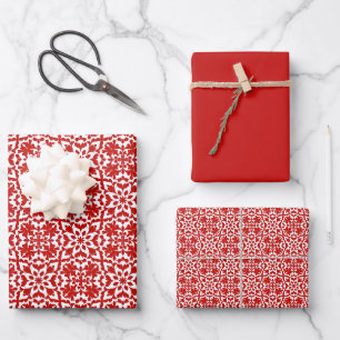 Rococo Ornamental Flourishes Pattern Red & White Wrapping Paper Sheet