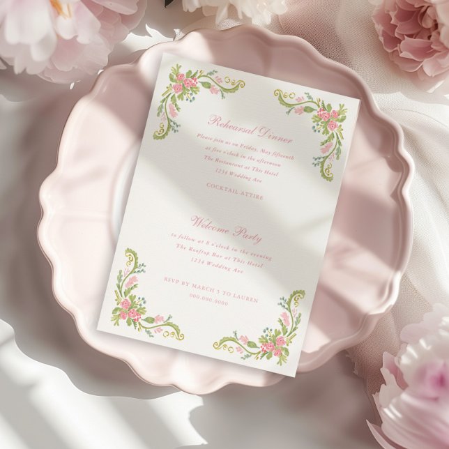 Rococo Ornate Floral Border Rehearsal Dinner Invitation (Creator Uploaded)
