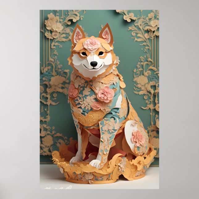 Rococo Pastel Colour Paper Shiba Inu Poster (Front)