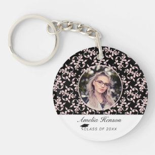 Rococo Pink Black Graduate Photo Graduation Key Ring