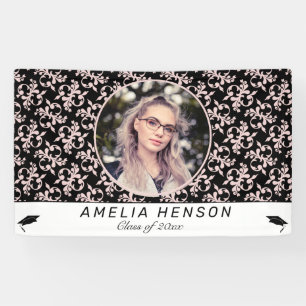 Rococo Pink Black Photo Name Class of Graduation Banner