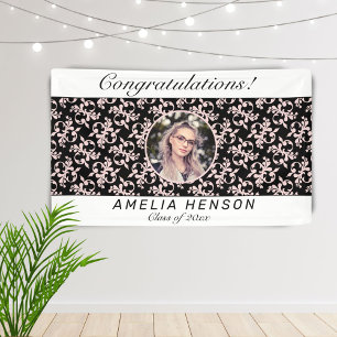 Rococo Pink Black Photo Name Class of Graduation Banner
