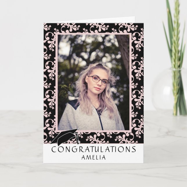 Rococo Pink Congratulations Graduation Photo  Card (Front)