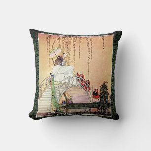 Rococo Princess walking in a fairytale garden Cushion