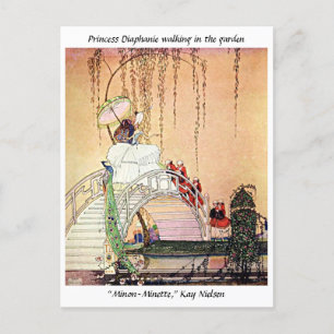 Rococo Princess walking in a fairytale garden Postcard