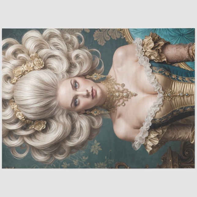 Rococo Queen Baroque Portrait Decoupage Tissue Paper (Front)