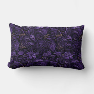 Rococo Realms: Dark Purple & Gold Intricate Pillow