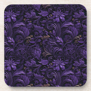 Rococo Realms: Dark Purple & Gold Intricate Pillow Coaster