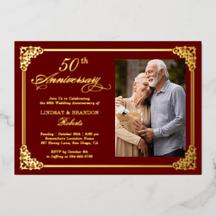 Rococo Red Gold Frame Wedding Anniversary Photo