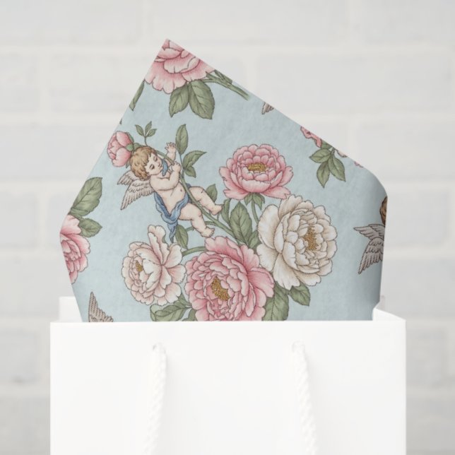 Rococo Revival Cherub Floral Toile  Tissue Paper (Gift Bag)