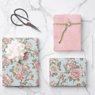 Rococo Revival Cherub Floral Toile Wrapping Paper