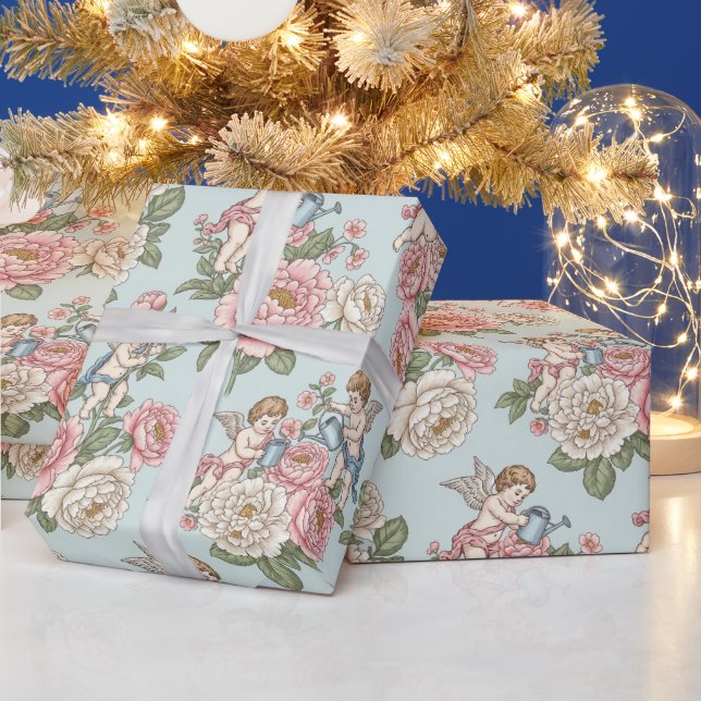 Rococo Revival Cherub Floral Toile Wrapping Paper (Holidays)