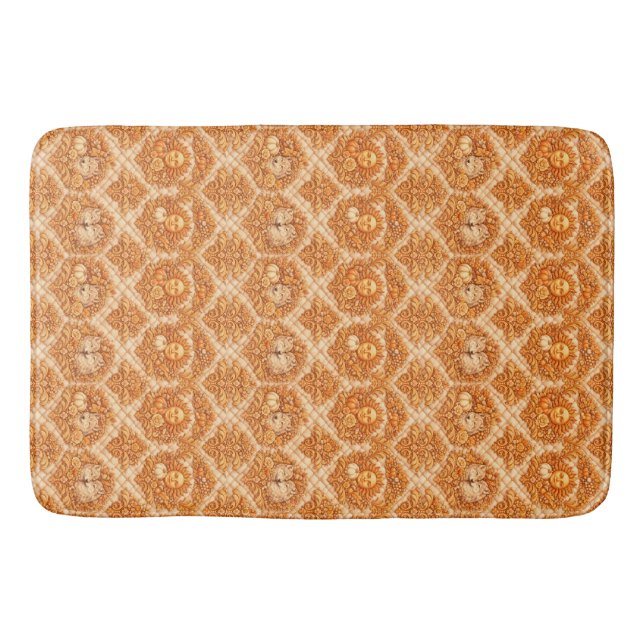 Rococo Revival Damask Nature Pattern Bath Mat (Front)