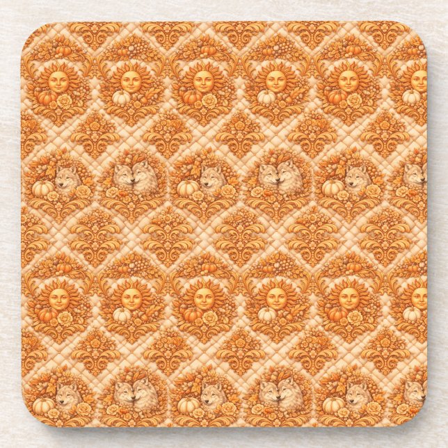 Rococo Revival Damask Nature Pattern Coaster (Front)
