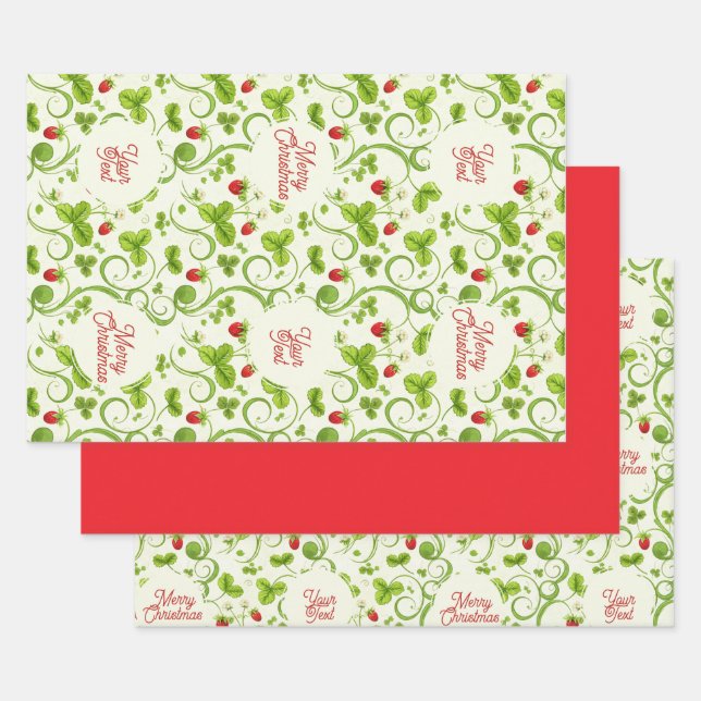 Rococo Revival Wild Strawberry & Clover Custom Wrapping Paper Sheet (Set)