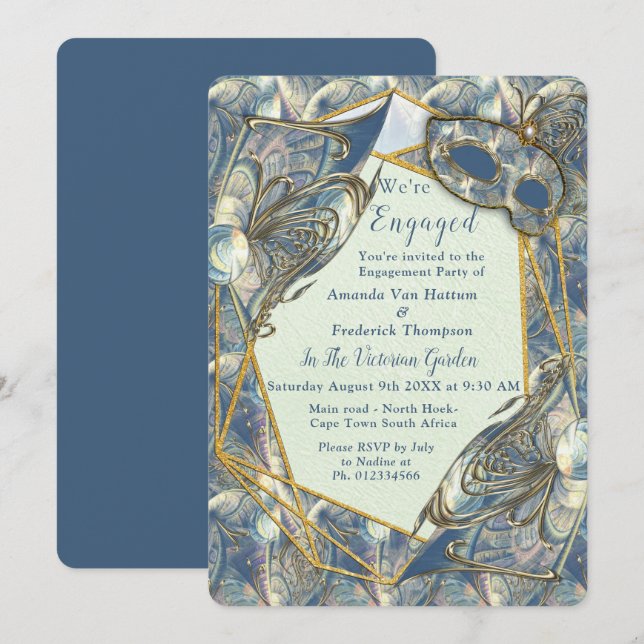 Rococo Rich Romantic Gold Reliefs & Masks Invitation (Front/Back)