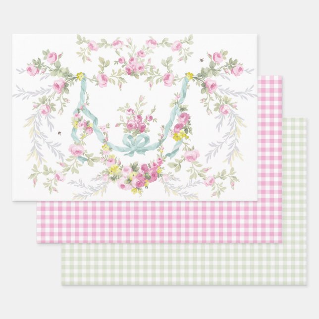 Rococo Roses and Gingham Gift Sheet Set of 3 (Set)