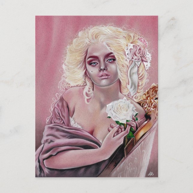 Rococo Roses Beautiful girl  postcard (Front)