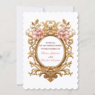 Rococo Royal Wedding Blush Florals Golden Scrolls Invitation