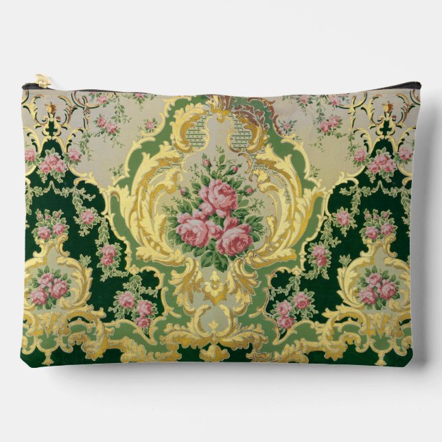 Rococo Time Period Pink Roses Gold Framing Wedding Accessory Pouch (Front)